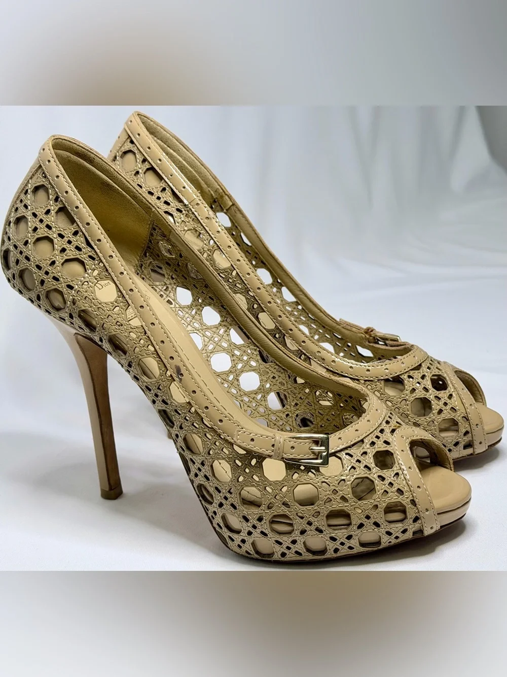 Christian Dior MIss Dior Nude Cannage Platform Peep Toe Stiletto Pump Heels 37.5